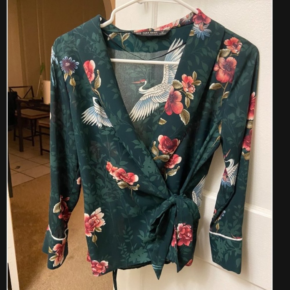 zara wrap blouse sm floral green
